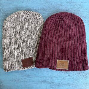 Love Your Melon Slouch Beanie Hats Set Of 2 Burgundy & Gray Cotton Made In USA